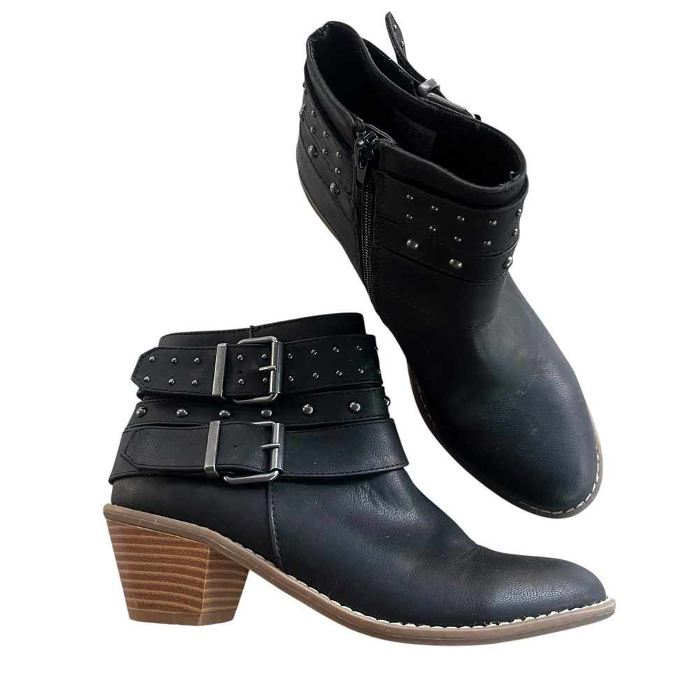 Rocket Dog Black Studded Ankle Booties with Buckles